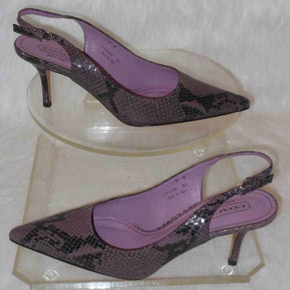 Coach Alena Snakeskin Purple Leather Pointy Slingbacks Heels Womens Size 9 M - Picture 12 of 12